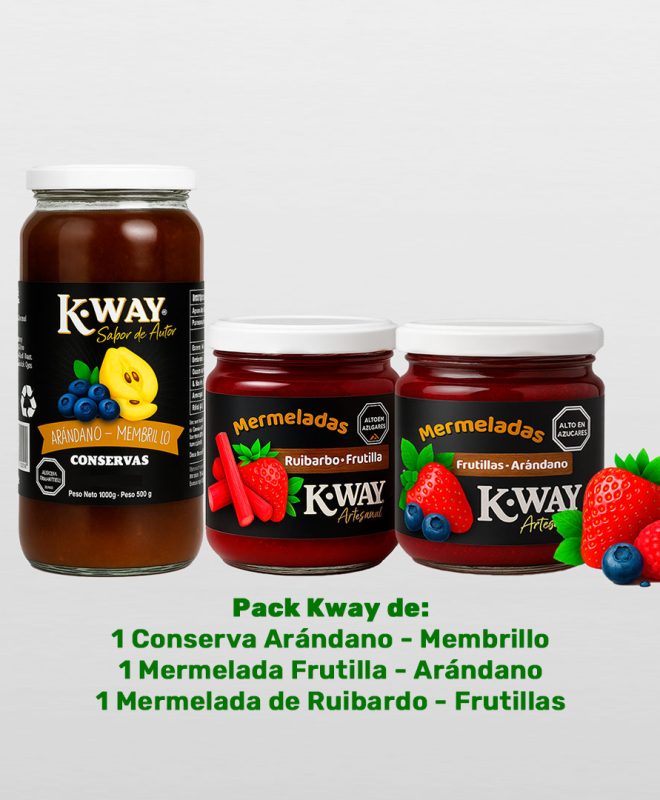 PACK 4: Conserva Arándano - Membrillo + Mermelada Frutilla Arándano + Mermelada Ruibarbo Frutilla
